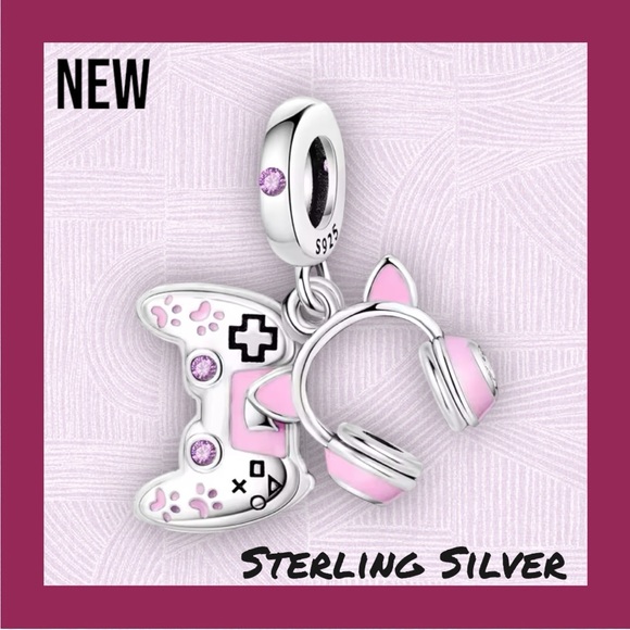Jewelry - New Game Girl Charm Kitty Headset & Controller Design .925 Sterling Silver Charm